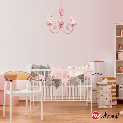 AVONNI AV-1416-BALLERINA Pembe Boyalı Modern Avize E14 Metal Kumaş 52cm - Görsel 5