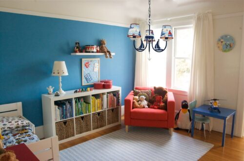 AVONNI AV-1416-BOAT Mavi Boyalı Modern Avize E14 Metal Kumaş 52cm - Görsel 3