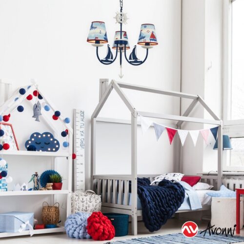 AVONNI AV-1416-BOAT Mavi Boyalı Modern Avize E14 Metal Kumaş 52cm - Görsel 4