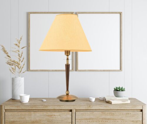 AVONNI HML-9009-1EB Eskitme Kaplama Masa Lambası E27 Metal Ahşap Kumaş 40cm - Görsel 3