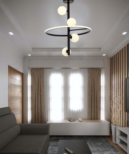 AVONNI AV-60388-5BSY Siyah Boyalı Modern Avize G9 Metal Cam 50cm - Görsel 2