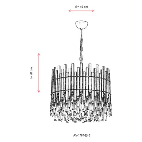 AVONNI AV-60162-E40 Eskitme Kaplama Klasik Avize E27 Metal Kristal 40cm - Görsel 3