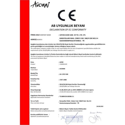 AVONNI AV-60162-E40 Eskitme Kaplama Klasik Avize E27 Metal Kristal 40cm - Görsel 5