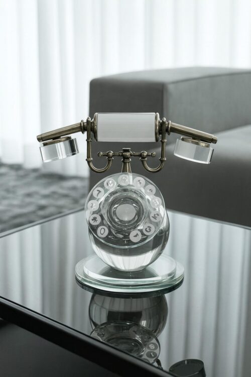 Lumienza Cam Telefon Obje | Retro Vintage Tasarım | Kristal Cam Dekor | Ev, Ofis, Otel Dekorasyonu | Şık Masa Üstü Aksesuar GLR-FSB012 - Görsel 3
