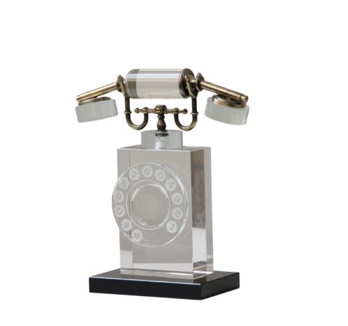 Lumienza Cam Dekoratif Telefon | Vintage Retro Tasarım | Kristal Cam Obje | Lüks Ev Ofis Masa Süsü | Şık Hediye Seçeneği | 20×14×25 cm